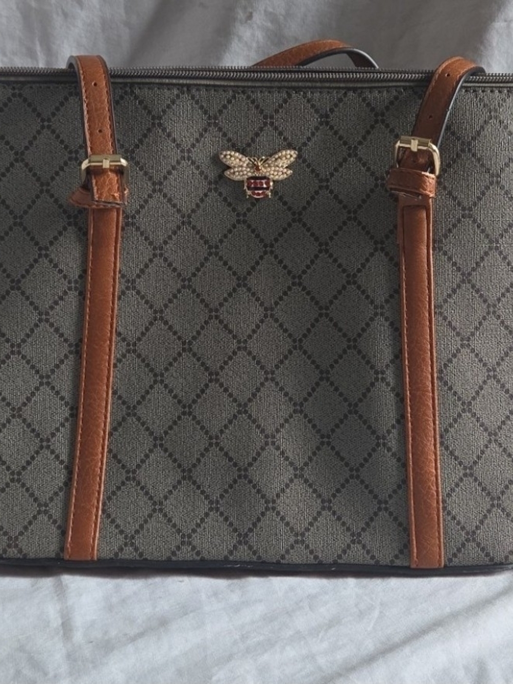 Brown & Gray Bee Accent Tote Bag